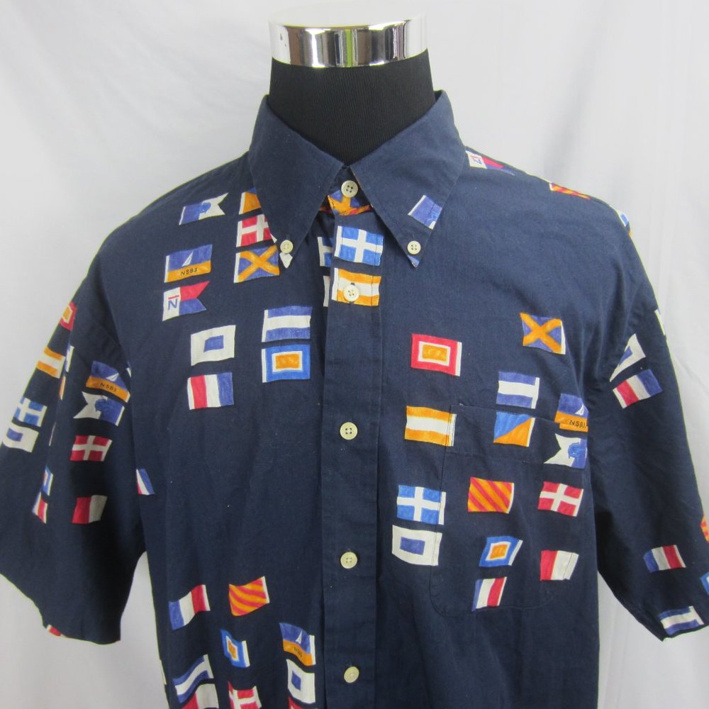 VTG NAUTICA SAILING FLAG ALL OVER PRINT MENS XXL